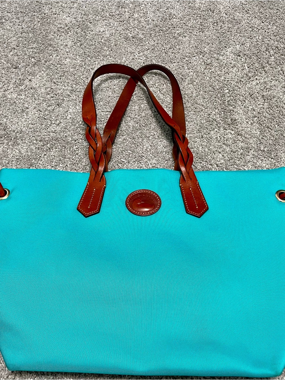Dooney & Bourke Turquoise Tote with Brown Braided Leather Handles